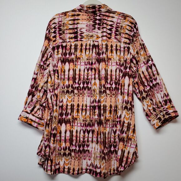 Intro Linen Blend Abstract Top Women's Sz 2X‎ Art 3/4 Roll-tab Sleeves Geometric - Picture 11 of 15